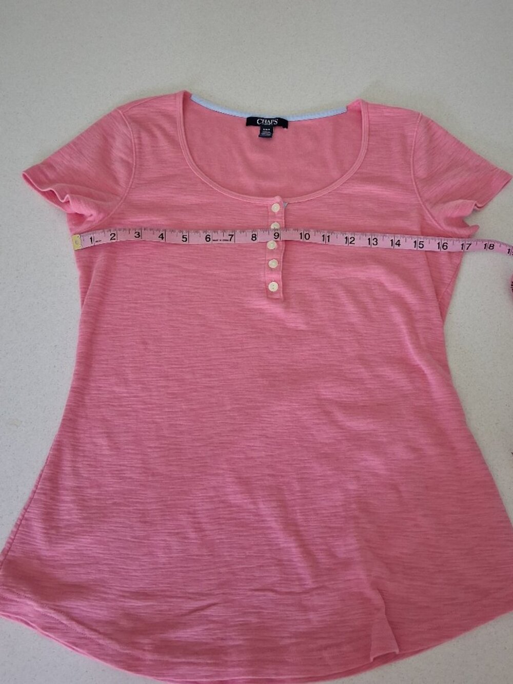 CHAPS Pink Short Sleeve Henley Button Tee Women's Size M - Picture 9 of 11